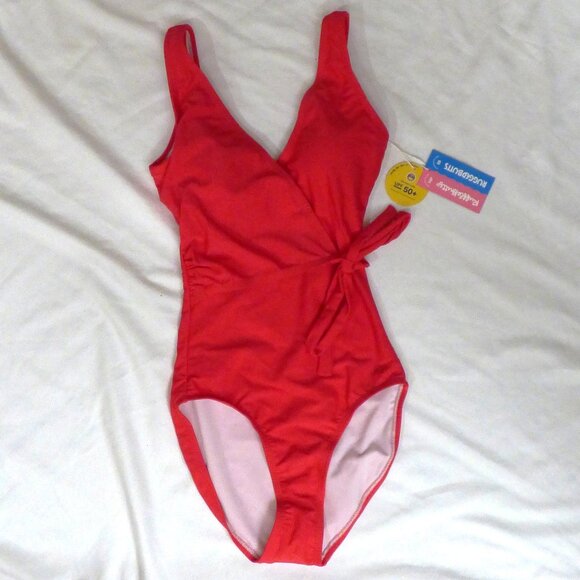 RuffleButts Women's Wrap One Piece Swimsuit, Vintage Red, size S - Picture 7 of 7